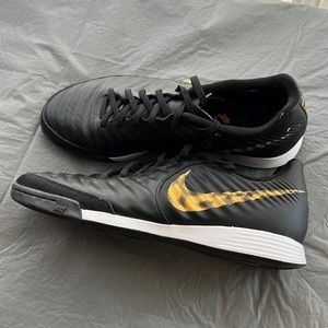 Lightly Used Nike Tiempo Indoor Soccer Shoes, Black/Gold, Size 8 Men’s